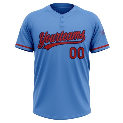 Personalized Powder Blue Red-Navy Two-Button Unisex Softball Jersey Team Custom Name and Number