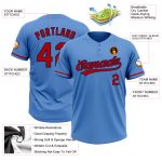 Personalized Powder Blue Red-Navy Two-Button Unisex Softball Jersey Team Custom Name and Number