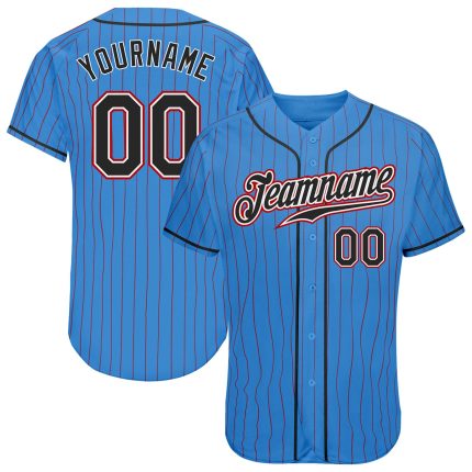 Personalized Powder Blue Red Pinstripe Black-White Authentic Baseball Jersey Team Custom Name and Number