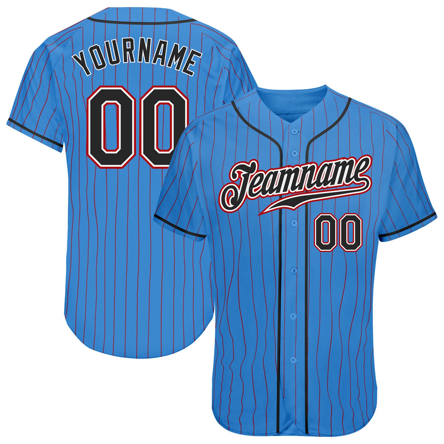 Personalized Powder Blue Red Pinstripe Black-White Authentic Baseball Jersey Team Custom Name and Number