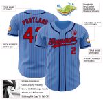 Personalized Powder Blue Red Pinstripe Navy Authentic Baseball Jersey Team Custom Name and Number