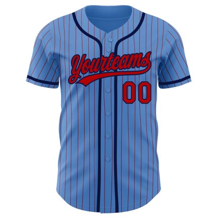 Personalized Powder Blue Red Pinstripe Navy Authentic Baseball Jersey Team Custom Name and Number