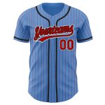 Personalized Powder Blue Red Pinstripe Red-Black Authentic Baseball Jersey