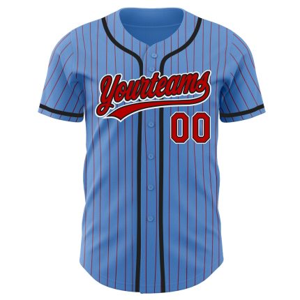 Personalized Powder Blue Red Pinstripe Red-Black Authentic Baseball Jersey