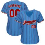 Personalized Powder Blue Red Pinstripe Red-Black Authentic Baseball Jersey Team Custom Name and Number