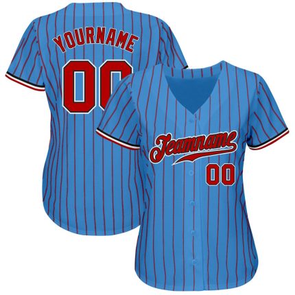 Personalized Powder Blue Red Pinstripe Red-Black Authentic Baseball Jersey Team Custom Name and Number