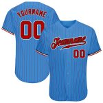 Personalized Powder Blue Red Pinstripe Red-Black Authentic Baseball Jersey Team Custom Name and Number
