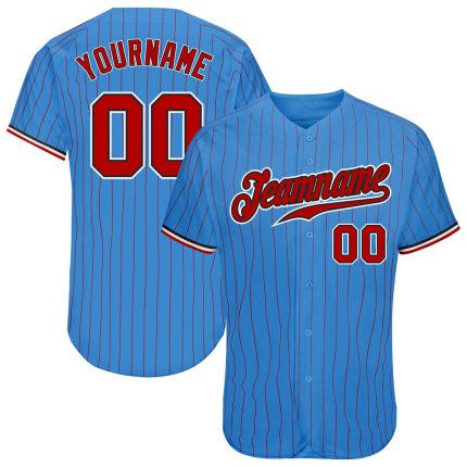 Personalized Powder Blue Red Pinstripe Red-Black Authentic Baseball Jersey Team Custom Name and Number