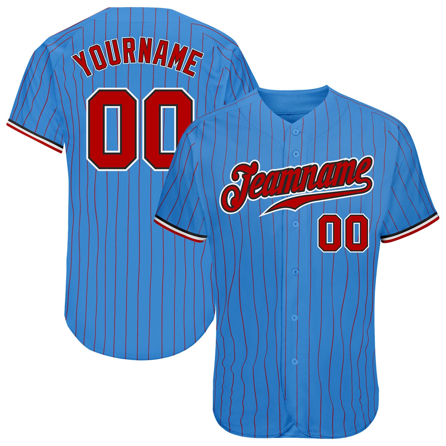 Personalized Powder Blue Red Pinstripe Red-Black Authentic Baseball Jersey Team Custom Name and Number