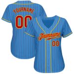 Personalized Powder Blue Red Pinstripe Red-Gold Authentic Baseball Jersey Team Custom Name and Number