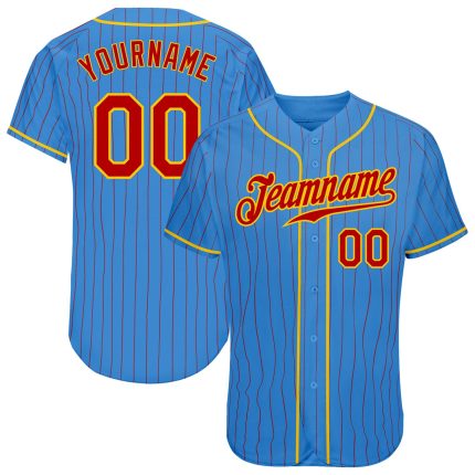 Personalized Powder Blue Red Pinstripe Red-Gold Authentic Baseball Jersey Team Custom Name and Number