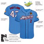 Personalized Powder Blue Red Pinstripe White-Navy Authentic Baseball Jersey