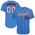 Personalized Powder Blue Red Pinstripe White-Navy Authentic Baseball Jersey