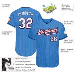 Personalized Powder Blue Red Pinstripe White-Navy Authentic Baseball Jersey Team Custom Name and Number