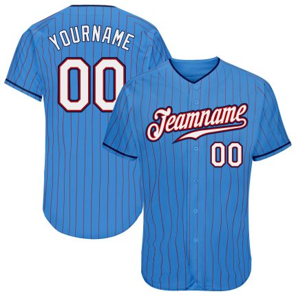 Personalized Powder Blue Red Pinstripe White-Navy Authentic Baseball Jersey Team Custom Name and Number