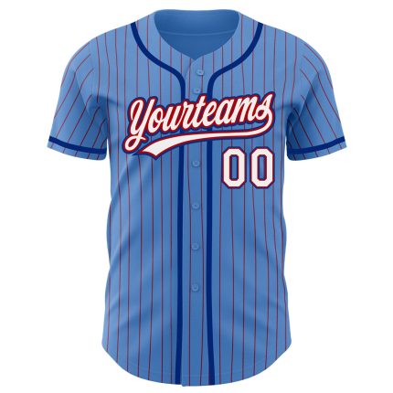 Personalized Powder Blue Red Pinstripe White-Royal Authentic Baseball Jersey Team Custom Name and Number