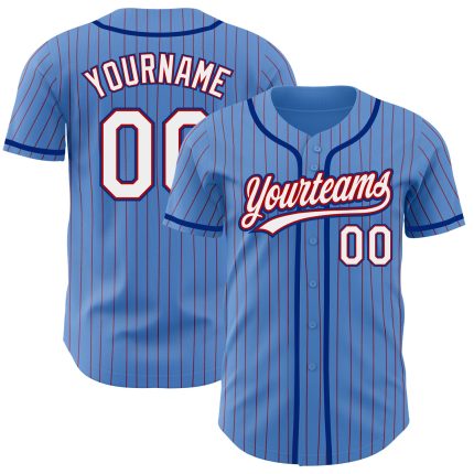 Personalized Powder Blue Red Pinstripe White-Royal Authentic Baseball Jersey Team Custom Name and Number