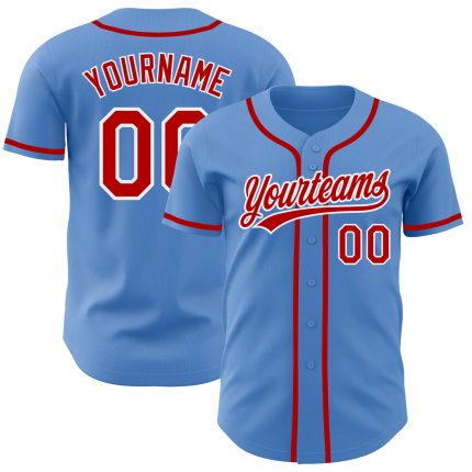Personalized Powder Blue Red-White Authentic Baseball Jersey