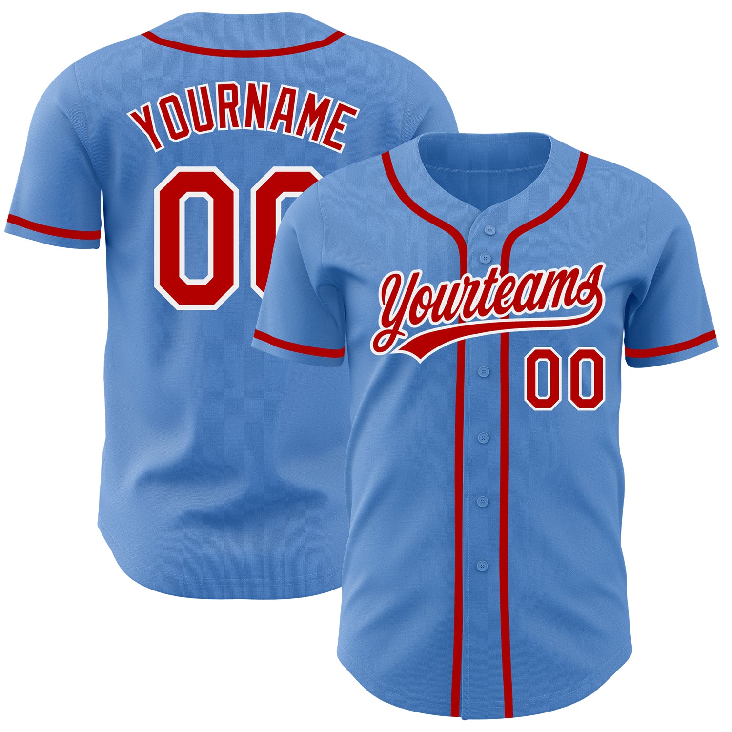 Personalized Powder Blue Red-White Authentic Baseball Jersey