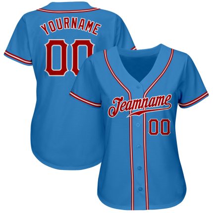 Personalized Powder Blue Red-White Authentic Baseball Jersey Team Custom Name and Number