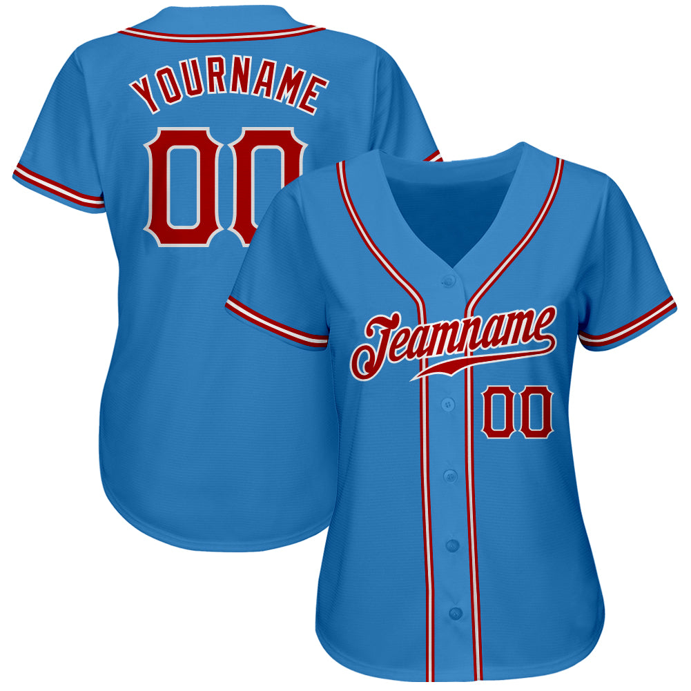 Personalized Powder Blue Red-White Authentic Baseball Jersey Team Custom Name and Number Personalized Powder Blue Red-White Authentic Baseball Jersey Team Custom Name and Number - Image 2