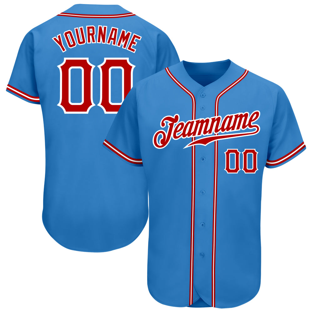 Personalized Powder Blue Red-White Authentic Baseball Jersey Team Custom Name and Number