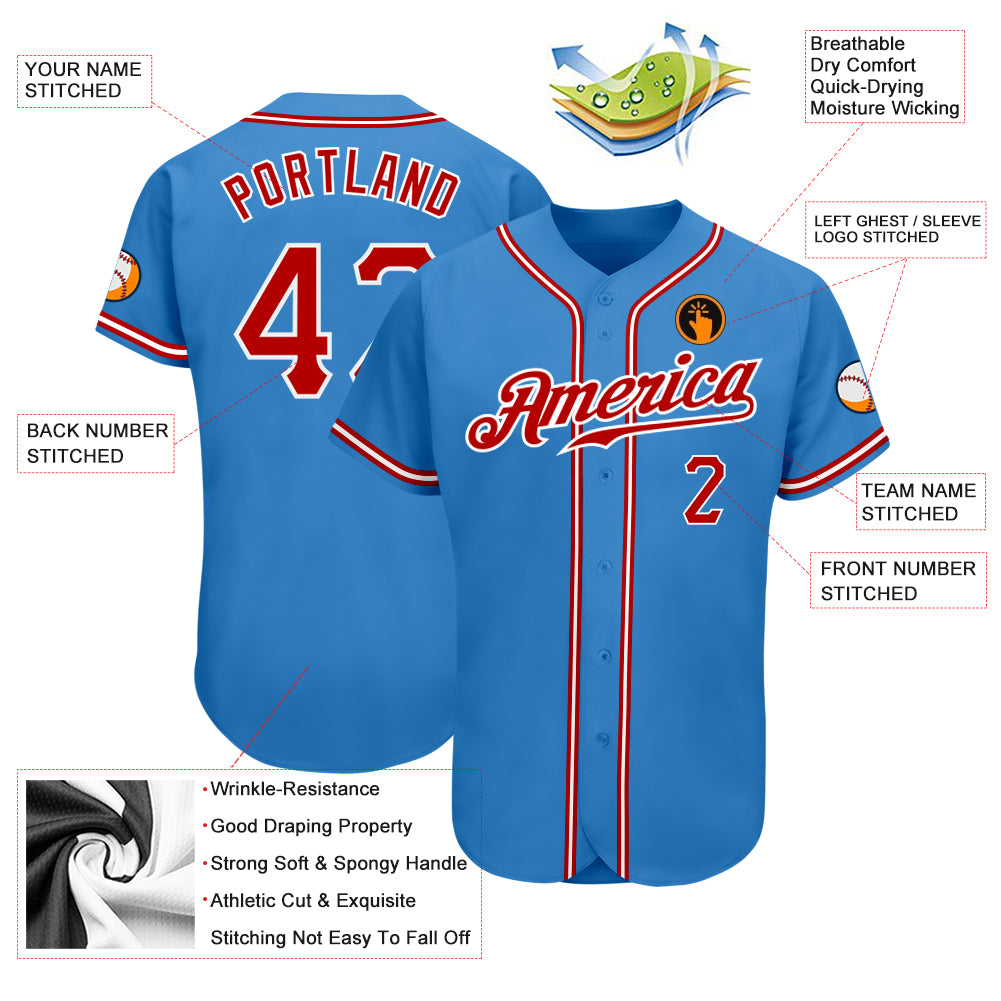Personalized Powder Blue Red-White Authentic Baseball Jersey Team Custom Name and Number Personalized Powder Blue Red-White Authentic Baseball Jersey Team Custom Name and Number - Image 3