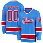 Personalized Powder Blue Red-White Hockey Jersey Team Custom Name and Number