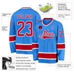 Personalized Powder Blue Red-White Hockey Jersey Team Custom Name and Number