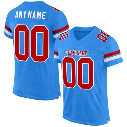 Personalized Powder Blue Red-White Mesh Authentic Football Jersey Team Custom Name and Number