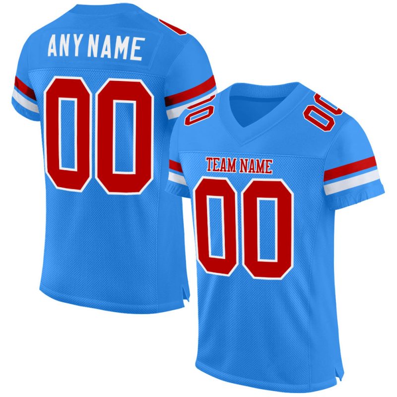 Personalized Powder Blue Red-White Mesh Authentic Football Jersey Team Custom Name and Number