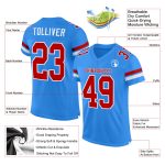 Personalized Powder Blue Red-White Mesh Authentic Football Jersey Team Custom Name and Number