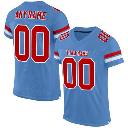 Personalized Powder Blue Red-White Mesh Authentic Football Jersey