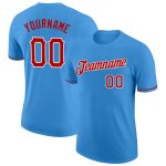 Personalized Powder Blue Red-White Performance T-Shirt Team Custom Name and Number