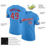 Personalized Powder Blue Red-White Performance T-Shirt Team Custom Name and Number