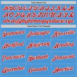 Personalized Powder Blue Red-White Performance T-Shirt Team Custom Name and Number