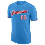 Personalized Powder Blue Red-White Performance T-Shirt Team Custom Name and Number