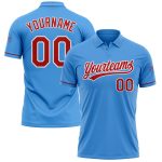 Personalized Powder Blue Red-White Performance Vapor Golf Polo Shirt Team Custom Name and Number