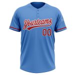 Personalized Powder Blue Red-White Two-Button Unisex Softball Jersey Team Custom Name and Number