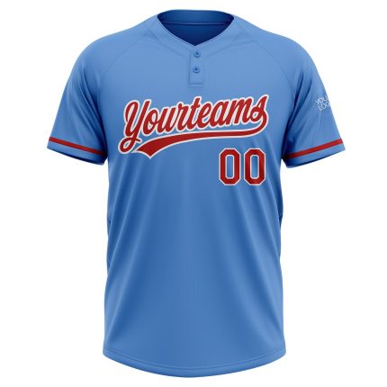 Personalized Powder Blue Red-White Two-Button Unisex Softball Jersey Team Custom Name and Number