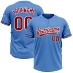 Personalized Powder Blue Red-White Two-Button Unisex Softball Jersey Team Custom Name and Number