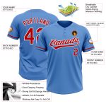 Personalized Powder Blue Red-White Two-Button Unisex Softball Jersey Team Custom Name and Number