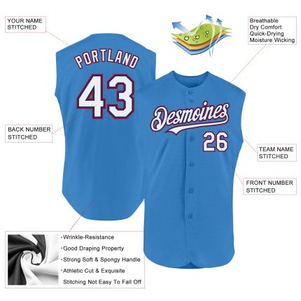 Personalized Powder Blue Royal-Red Authentic Sleeveless Baseball Jersey Team Custom Name and Number