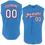 Personalized Powder Blue Royal-Red Authentic Sleeveless Baseball Jersey Team Custom Name and Number