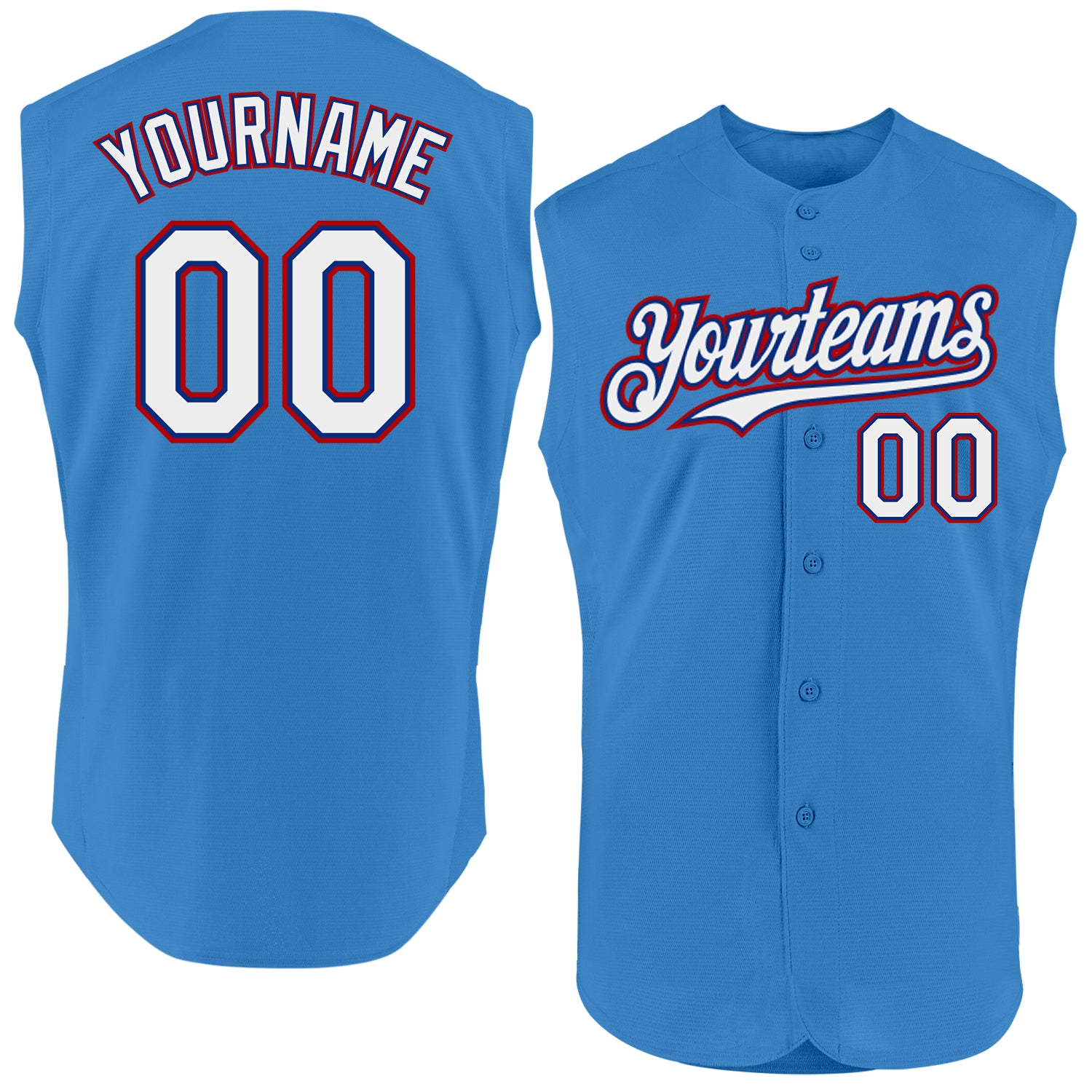 Personalized Powder Blue Royal-Red Authentic Sleeveless Baseball Jersey Team Custom Name and Number