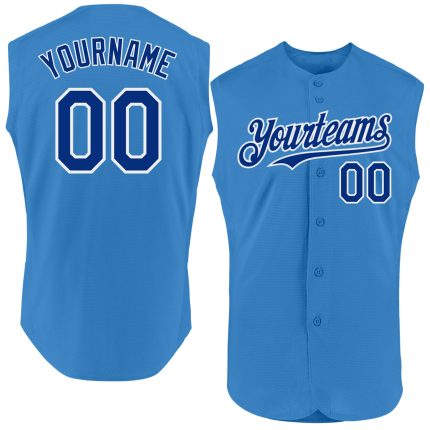 Personalized Powder Blue Royal-White Authentic Sleeveless Baseball Jersey Team Custom Name and Number