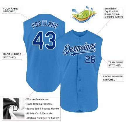 Personalized Powder Blue Royal-White Authentic Sleeveless Baseball Jersey Team Custom Name and Number