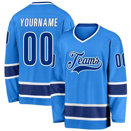 Personalized Powder Blue Royal-White Hockey Jersey Team Custom Name and Number