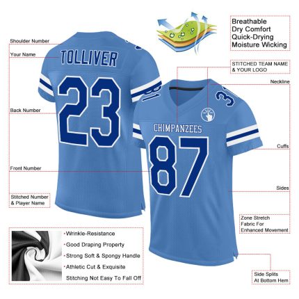 Personalized Powder Blue Royal-White Mesh Authentic Football Jersey