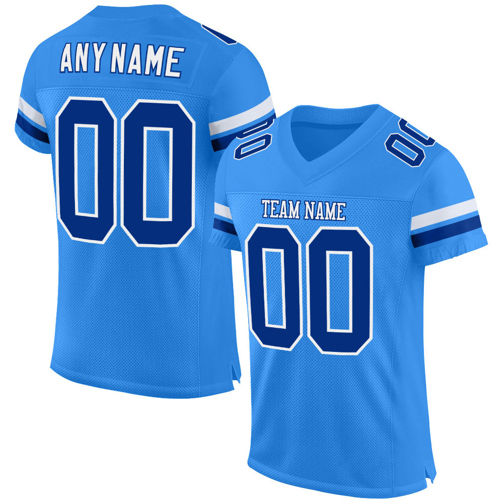 Personalized Powder Blue Royal-White Mesh Authentic Football Jersey Team Custom Name and Number